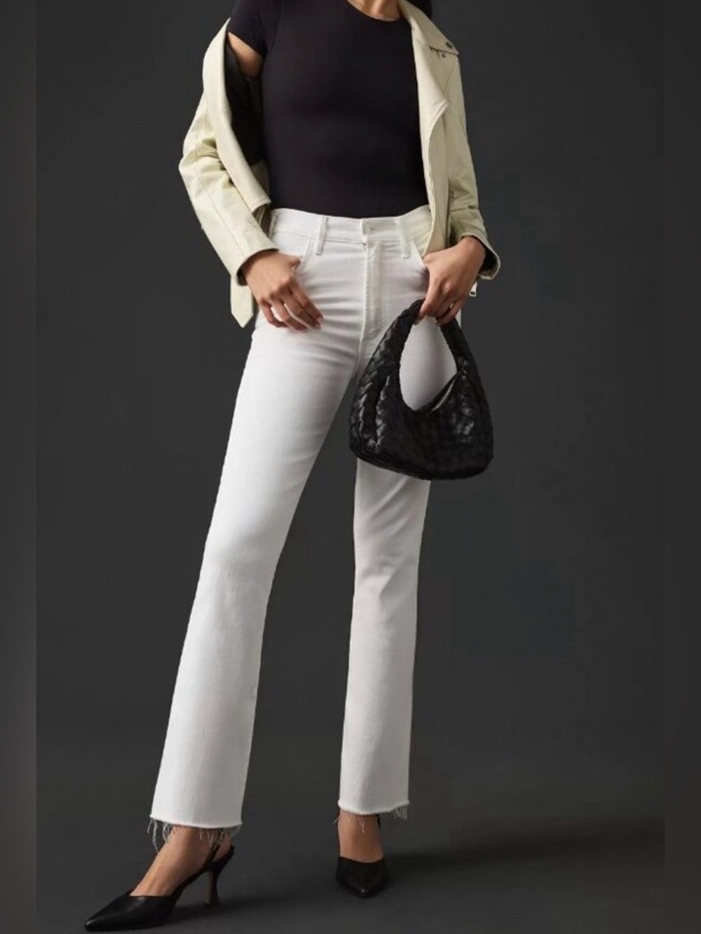 MOTHER The Hustler Ankle Fray Fairest of Them All White Flare Jeans 25L Size 25
